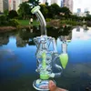 10 Inch Glass Bongs Colored Bent Type Hookahs Turbine Perc Double Recycler Fab Egg 4mm Thick Oil Dab Rigs 14mm Female Joint Beaker Bong Water Pipe With Bowl HR319
