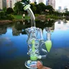 Bongs de vidro de 10 polegadas coloridos tipo dobrado narguilé turbina perc duplo reciclador fabuloso ovo 4mm de espessura óleo dab rigs 14mm fêmea junta copo bong água com tigela HR319