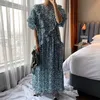 Korejpaa Dames Jurk Zomer Koreaanse Chic Frans Retro Stijl Lotus Blad Stitching Geplooid Puff Sleeve Bloemen Vestidos 210526