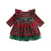 Robes De Fille De Noël Bébé Filles Robe Born Plaid À Manches Longues Col Rond Maille Patchwork Toddler Princess Party Xmas Year Gift 6m-6t