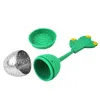 Food Grade Tea Tools for Loose Tea Reusable Silicone Handle Stainless Steel Drip Tray F0826