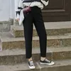 Chic Black Plus Size Loose Slim Moda Krótkie Smukłe Casual Solidna Wysoka Talia Kobiety Proste Długość kostki Spodnie 210421