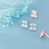 Rose Gold Color Cute Cherry Stud Earring for Women Genuine 925 Sterling Silver Shining Clear CZ Ear Pin Fine Jewelry 210707