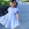 Summer Girls Dress Sweet Style Plaid Light Color Puff Sleeve Princess Baby Kids Clothes Children'S Clothing 210625