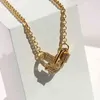 Peri'sbox Gold Color Double Circle Carabiner Netclaces Micro Paving CZ Stone Neglaces for Women Pin Minimalist Necklace 2103299B