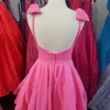 Vestidos de reverência cor-de-rosa 2021 arco espaguete decote uma linha curto mini vestidos de cocktail para senhora festa formal de evento desgaste feitos sob encomenda acetate cetim
