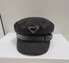 Newest Drop Ship 21SS Beret Hat With Belts For Women Simple Designer Newsboy Hats Metal Triangle Black Berets Flat Top Caps2115