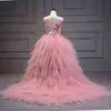 Elegant Swan Crystal Tulle Trailing Flower Girl Dress Evening Gown Kids Pageant Birthday Party Feather Lace Princess 220119