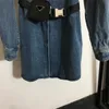 Street Style Kleider Designer Casual Denim Shirt Kleid Taille Tasche Dekoration Gürtelschnalle Langarm Dreieck Label Röcke für Frauen Streetwear MTZ9