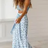 Boho Damen Sommer Blumendruck Palazzo Hose mit weitem Bein Damen Urlaub Strand Lässige lose Hose X0705