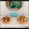 Kitchen Storage Organization Round Serving With Handles Wooden Bamboo Circle Tray For Coffee Table Ottoman F5Osu 8E9Dc