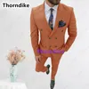 Men's Suits & Blazers Thorndike Costume Homme Gentleman Double Breasted Terno Slim Fit Business Male Suit Groom Tuxedos Dress Pin Stripe Wed