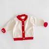 Vår Höst Baby Girls Coat Barnkläder Ficka Långärmad Knit Kids Cardigan 0-2 år 210521