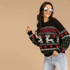 Donne Elfo Maglione natalizio stampato Semplice casual o-collo manica lunga pullover allentati Tops per vacanze vintage vestiti a maglia 210412