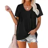 Katı Tops Tee Gömlek Kadın Cep T-Shirt Yaz Casual O Boyun Gevşek T Kısa Kollu Kadın Streetwear Siyah Yumuşak 210526