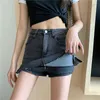 Aelegantmis Denim Shorts Women Button Fly Sexy Casual Jeans Pockets Wide Leg Pants Korean Fashion 210607