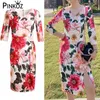 Czerwony Kwiatowy Elegancki Slim Midi Sukienki Dla Kobiet V-Neck Office Lady Moda Chic Codzienna Odzież Y2K Sukienka Sukienki Robe 210421