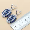 Conjuntos de joyería grande para boda, accesorios de moda para mujer, collar y pendientes de circón azul, conjuntos de anillos, joyería de 6 colores H1022