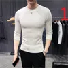 autumn and winter men's casual solid color round neck long-sleeved T-shirt 210420