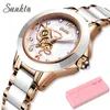 SUNKTA White Ceramic Quartz Women Watches Top Brand Luxury Simple Clock Girl Bracelet Diamond Watches Ladies Relogio Feminino 210517