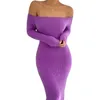 Robe crayon pour femmes, coupe cintrée, à l'épaule, à manches longues, sac violet, hanche, cou élégant, vêtements de mode 210522