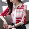 Femal Slim Shirts Striped Shirt Women Autumn Korean Women Full Sleeve Shirts Turndown Collar Chiffon Blouses 6108 50 210401