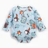 Spring Autumn born Baby Boys Long Sleeve Cartoon Animal Printing Clothes Rompers Toddler Triangle Jumpsuits 210429