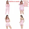 Canção de Julho Rosa 7 peças Pijamas das Mulheres Conjuntos Faux Silk Listrado Pijama Pajama Mulheres Sleepwear Sets Primavera Verão Homewear 210928