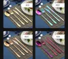 Newkorean Setleri Paslanmaz Çelik Uzun Saplı Bıçak Çatal Kaşık Çubuklarını Seti Düğün Mutfak Aksesuarları için Renkli Sofra Takımı EWE5722