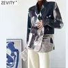 Women Vintage Tie Dyed Printing Back Striped Patchwork Fitting Blazer Coat Office Ladies Double Breasted Chic Tops CT671 210420