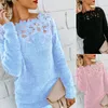 Women Sweaters and Pullovers Winter Warm Knitted Wool Korean Plus Size Tunic Loose Sexy Pink Lace Long Sleeve Jumpers 210428