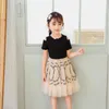 Dzieci Dzieci Dziewczyny Krótki Rękaw Mesh Księżniczka Sukienka Cut Cod Rękaw Ruffled Solid Topy Patchwork Mesh Summer Dress Suknia Q0716