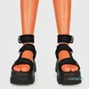 Kvinna Lyxig designer Sandaler Sommar Mode Lady Slides Plattform Wedges High Heel Sandal Soft Leather Open Toe Spänne Blandade färger