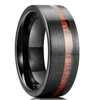 Flat Band Wood Ring Black Tungsten Wedding Band For Men And Women With Offset Groove Real Wood Inlay 8MM Comfort Fit X0715