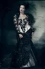 Plus Size Gothic Mermaid Wedding Dresses with Long Sleeve Vintage Black and Whtie Lace-up Corset Medieval Bridal Dress