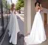 Seksowna sukienka ślubna na plaży 2021 Plus Size Sweetheart Paski Bez rękawów Satwin Suknie ślubne Vestido de Noiva Mariage