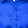 Royal Blue Silk Satin Shirt Men Luksusowa Marka Slim Fit Mens Dress S Wedding Party Casual Męska koszulka 210721