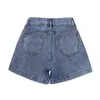 Sommar mode kvinnor hög midja knapp vintage print ben jeans shorts casual kvinnlig lös streetwear denim 210515
