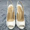 Women Stiletto Thin High Heel Sandals Sexy Slingback Peep Toe White Patent Party Bridals Ball Lady Shoes