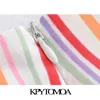 KPYTOMOA Kvinnor Chic Fashion Office Wear Färg Striped Mini Kjol Vintage En Linje Tillbaka Zipper Med Foder Kvinnor Mujer 210621