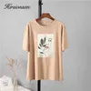 Hirsionsan gothique graphique t-shirt femmes 2021 été nouveau surdimensionné coton t-shirts décontracté caractère esthétique imprimé O cou hauts Y0508