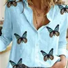 Casual à manches longues à manches imprimées Chemises lâches femmes coton lin blouses bœufs de bureau Vintage Streetwear Plus Taille Shirt Tops 210526