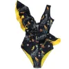 Printed Womens Bodysuit Swimsuit Bikini Sexy V Neck Ladies Bikinis Summer Beach Halter Swimwear Set