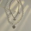 Подвесные ожерелья готическая имитация жемчужного сердца Крест Крест из нержавеющей стали двойной цепной мода Женщины Ювелирные изделия