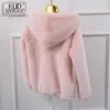 Zima Ciepła Nowy Faux Norek Casual Kobiety Faux Fur Coat Z Kapturem Fałszywy Fałszywy Rabbit Fur Damska Kurtka Zipper Różowy Znosić Plus Rozmiar Y0829