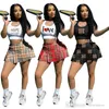 Summer Women Two Piece Dress Sets Outfits Designer Gym Jogger Clothes Sexy Printed Open Navel Pleated Skirt Tennis Suit