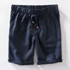 Uomo Summer Fashion Japan Style 100% lino Pantaloncini elastici in vita di alta qualità Maschile Tinta unita Semplice Casual Slim Daily pan 210806