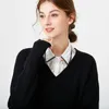 蝶ネクタイの女性シフォンの偽の襟の女の子秋のラペルブラウストップス偽のカラーの取り外し可能な夏のセーターの取り外し可能