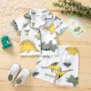 Verão Crianças Pijamas Definidos Urso Dinossauro Impresso Nightwear De Mangas Curtas Calções Sleepwear Dos Desenhos Animados Dos Desenhos Animados Roupas Two-Peça Terno M3641