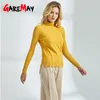 Gelber Pullover für Damen, gestrickt, Herbst-Winter-Pullover, weiß, dick, langärmelig, Rollkragenpullover für 210428